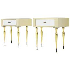 Pair of Nice Night Stands with Brass Mirror and Lacquered Wood, Germany 1960s 12