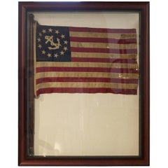 Vintage Authentic Linen Stars and Stripes with Anchor Flag