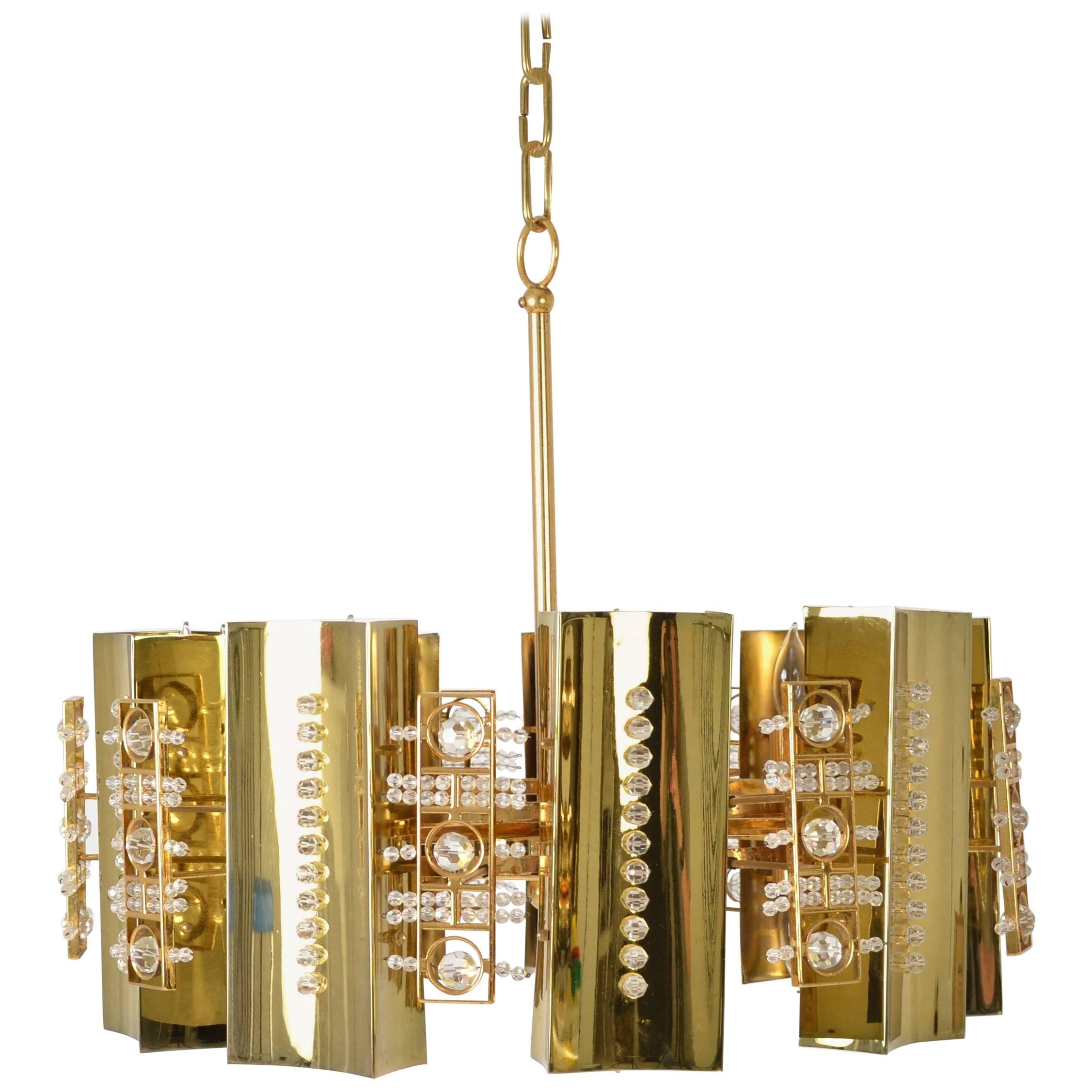 Continental Brass and Crystal Chandelier, circa 1970's