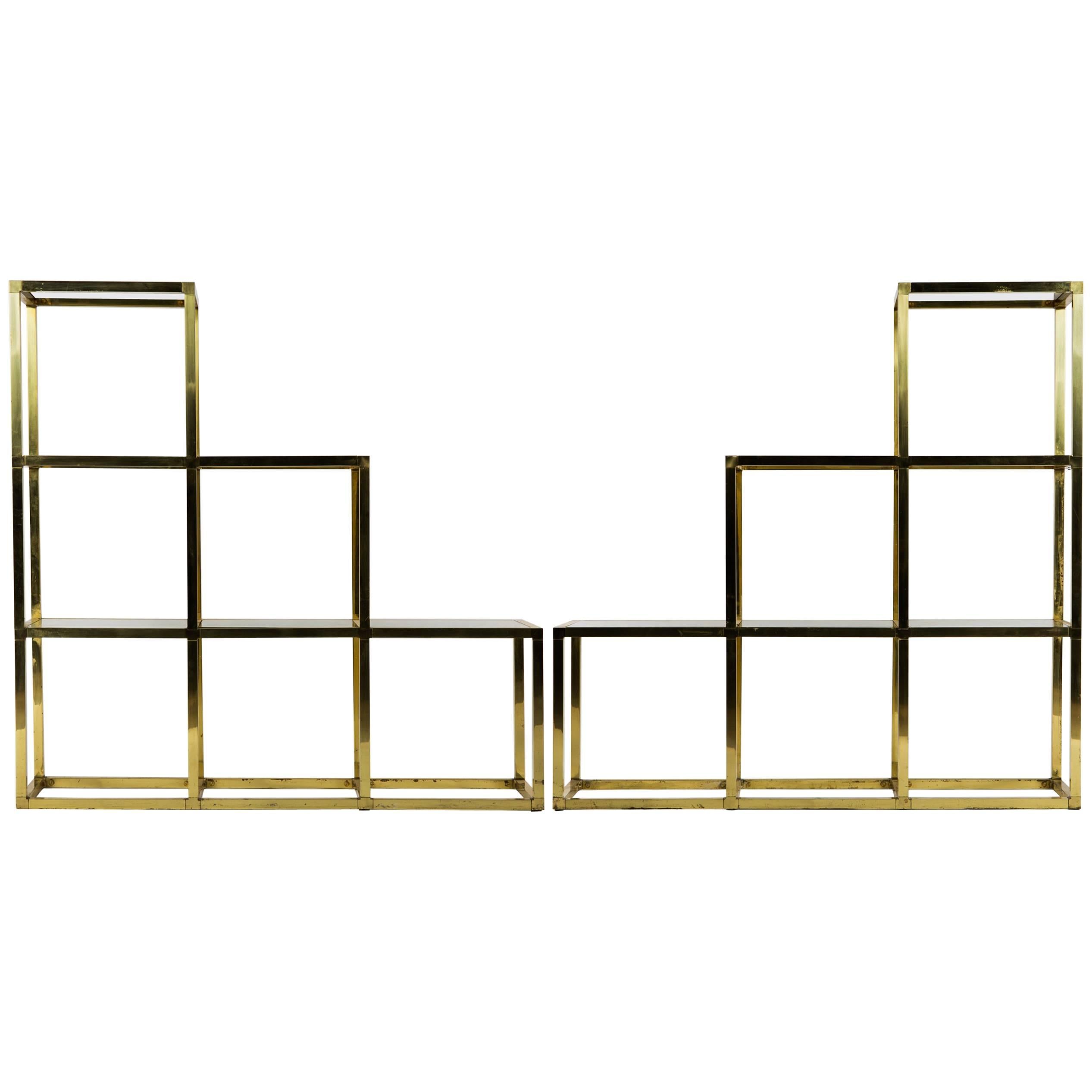 Italian Modern Brass and Glass Shelves by Romeo Rega