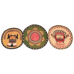 Three Native American Woven Wicker Plaques, Hopi 'Pueblo'