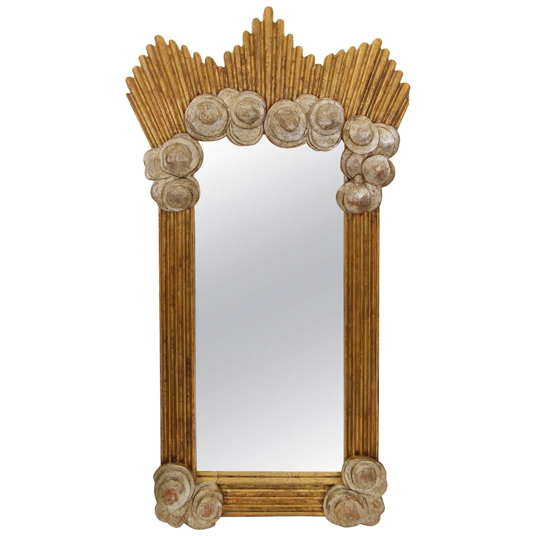 Massive Silver and Gold Leafed Art Deco Style Mirror