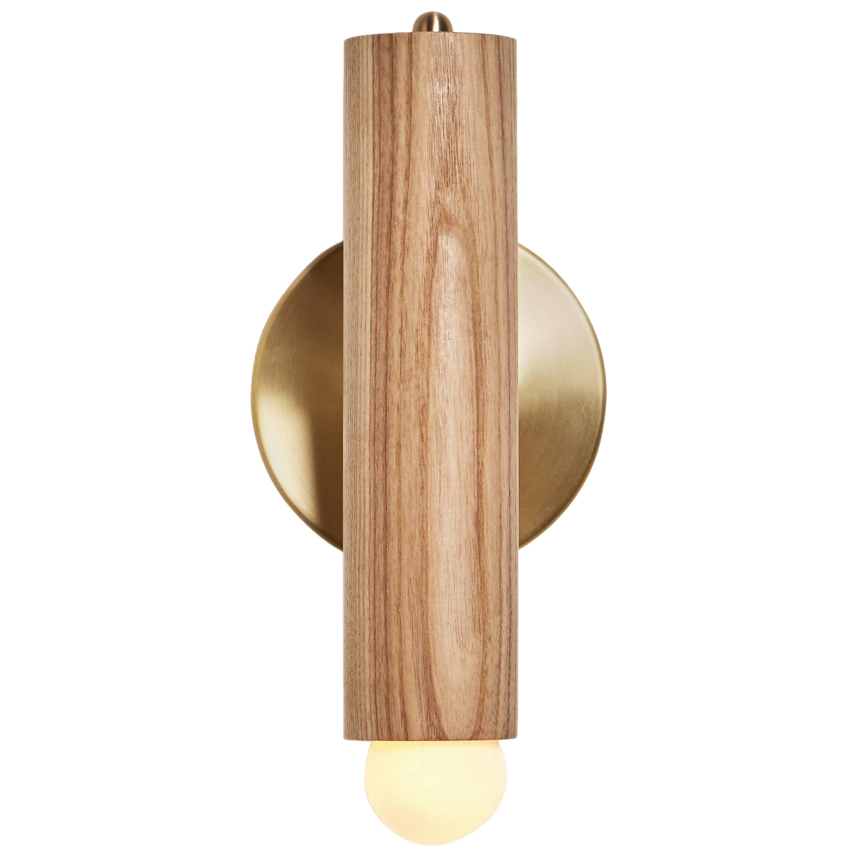Workstead Lodge Sconce in Natural Oak and Hewn Brass  For Sale