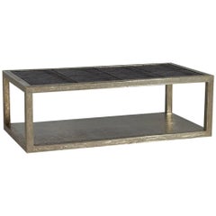Metal and Black Faux Croc Cocktail Table
