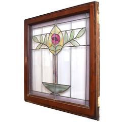 Arts and Crafts Rose Motif Window with Stained and Textured Glass, circa 1910
