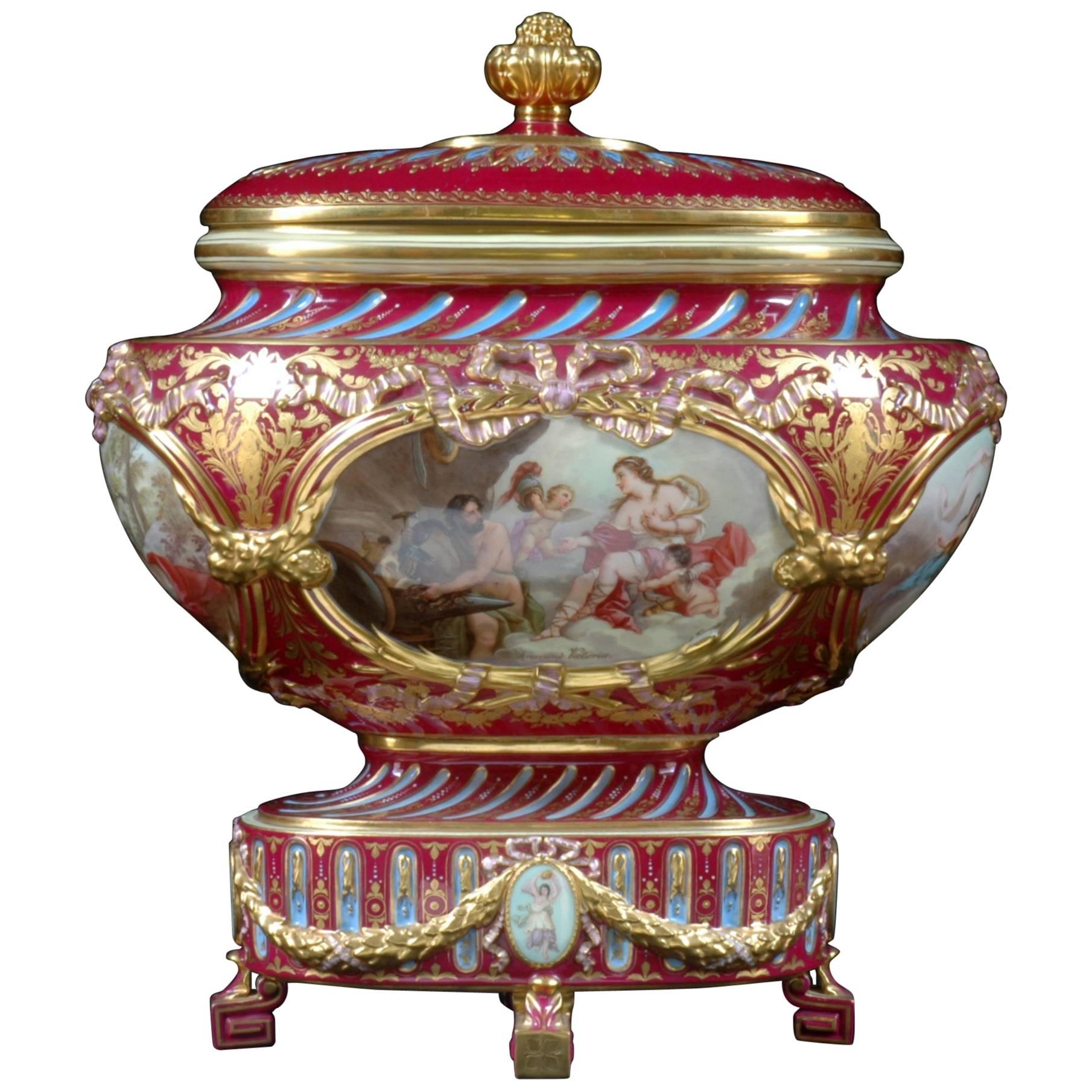 19th Century Covered Royal Vienna Urn with Painted with Gilt Mounts For Sale