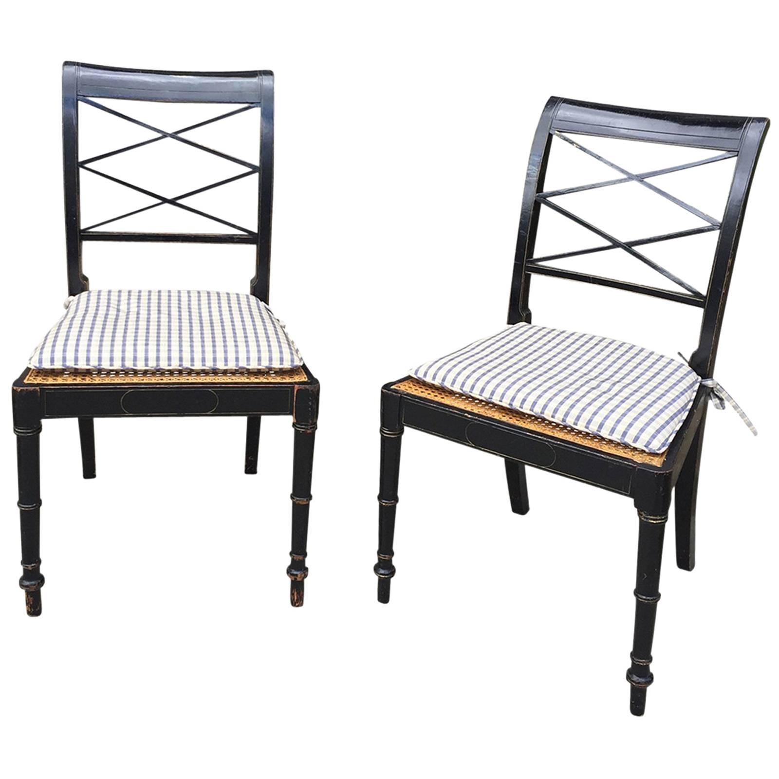Pair of 20th Century Ebonized Regency Style Side Chairs