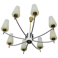 White Italian ‘Nearly’ Flush Mount Chandelier with Brass and Art Glass