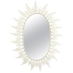 Oval Shaped Leafed White Painted Iron Sunburst Mirror 10