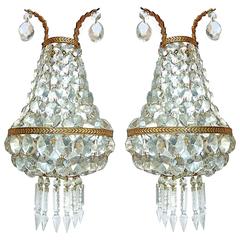 Pair of French Empire Bronze Mirrored Crystal Double Light Sconces / Wall Lights 5