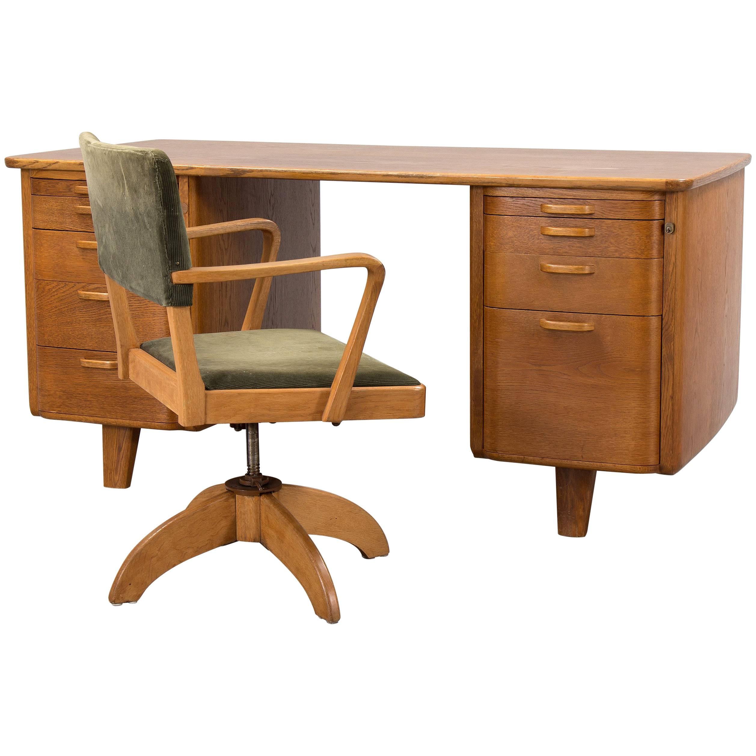 Swedish Art Deco Desk and Swivel Chair by Gunnar Ericsson for Facit Atvidaberg