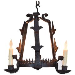 French Wrought Iron Circular Three-Light Chandelier, Early 20th Century