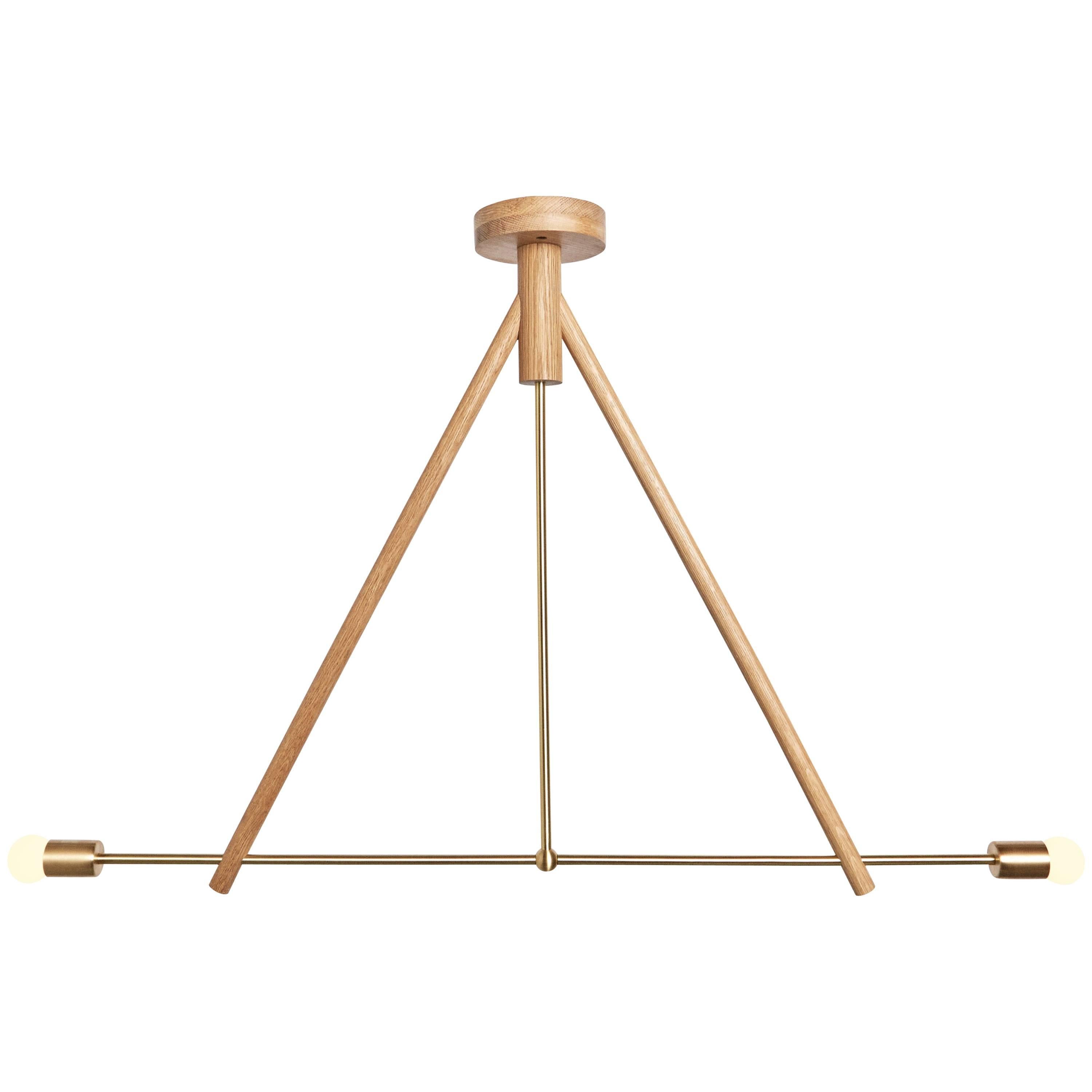 Workstead Lodge Chandelier Two in Natural Oak and Brass  For Sale