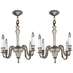 Early 20th Century American Empire Silver Plated Chandelier, Matching Pair