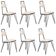 Custom Set of Six Mid-Century Dining Chairs With Zak + Fox "Sahara" Fabric