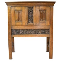 Antique Early 20th Century Arts & Crafts Bar Cabinet in Oak with Carved Panels