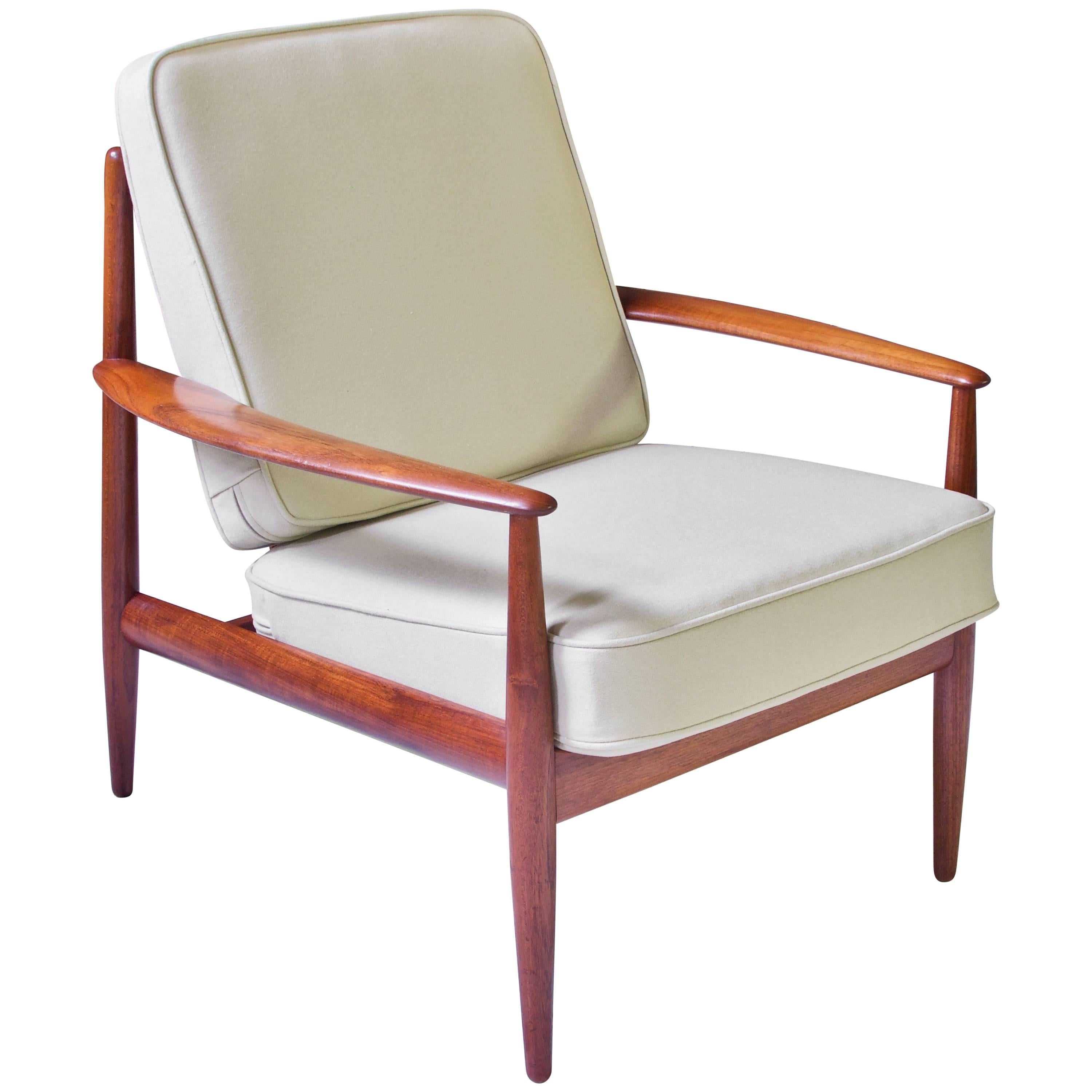Vintage Grete Jalk Fd-118 Easy Chair in Teak and Beige Wool, 1960s