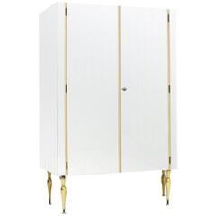 Fully Front Mirrored Asymmetric Wardrobe with Brass Legs, Germany 1960s 7