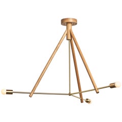 Workstead Lodge Chandelier Three in Natural Oak and Brass 
