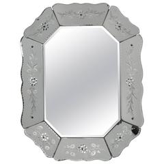 Eight Sided Venetian Mirror with Etched Flowers