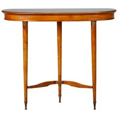 Three-Legged Art Deco Console with Brass Fittings and Black Glass Top