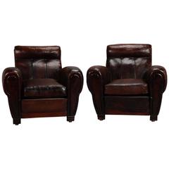 Pair of French Deco Leather Club Chairs 7