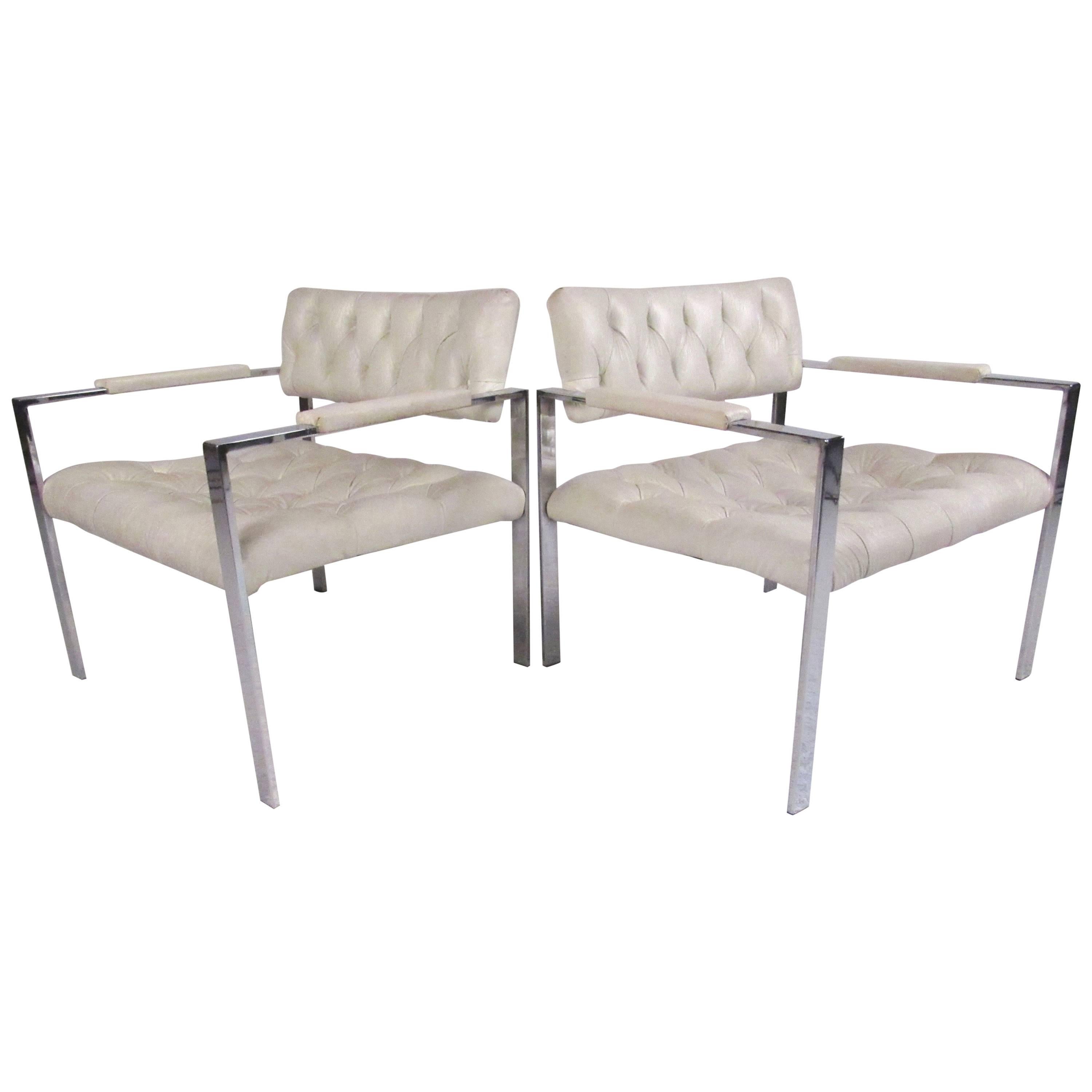 Pair of Chrome Lounge Chairs by Erwin-Lambeth in the style of Harvey Probber