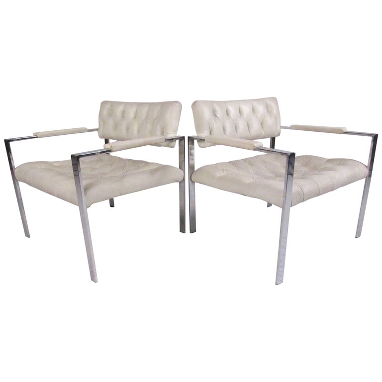 Pair of Chrome Lounge Chairs by Erwin-Lambeth in the style of Harvey Probber For Sale