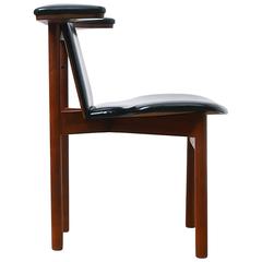 Vintage Hans Olsen "Frederik VII" Chair in Teck and Black Leatherette
