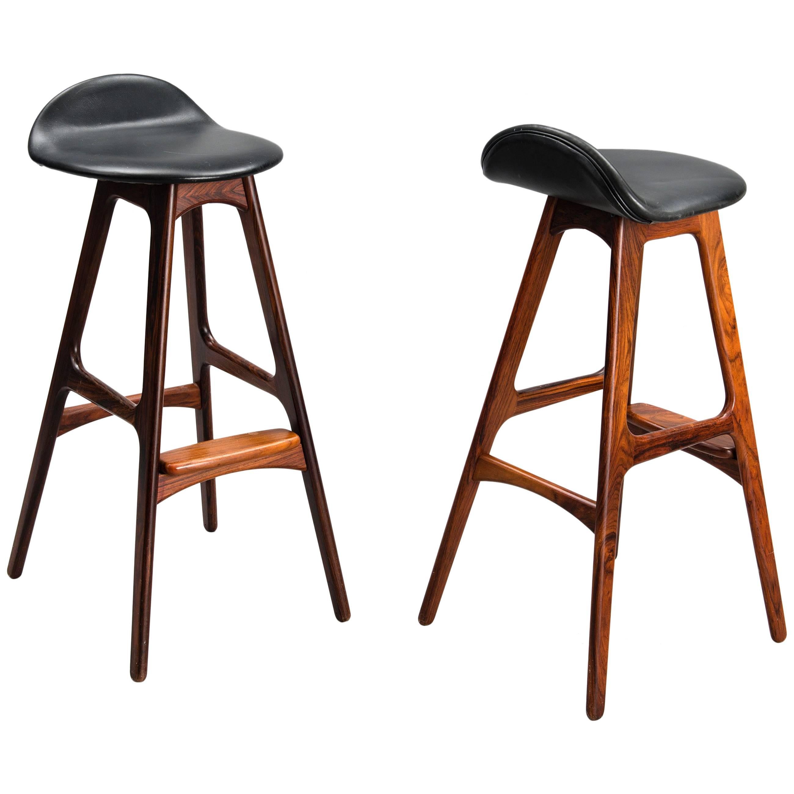 Pair of Rosewood and Leather Bar Stools by Erik Buch