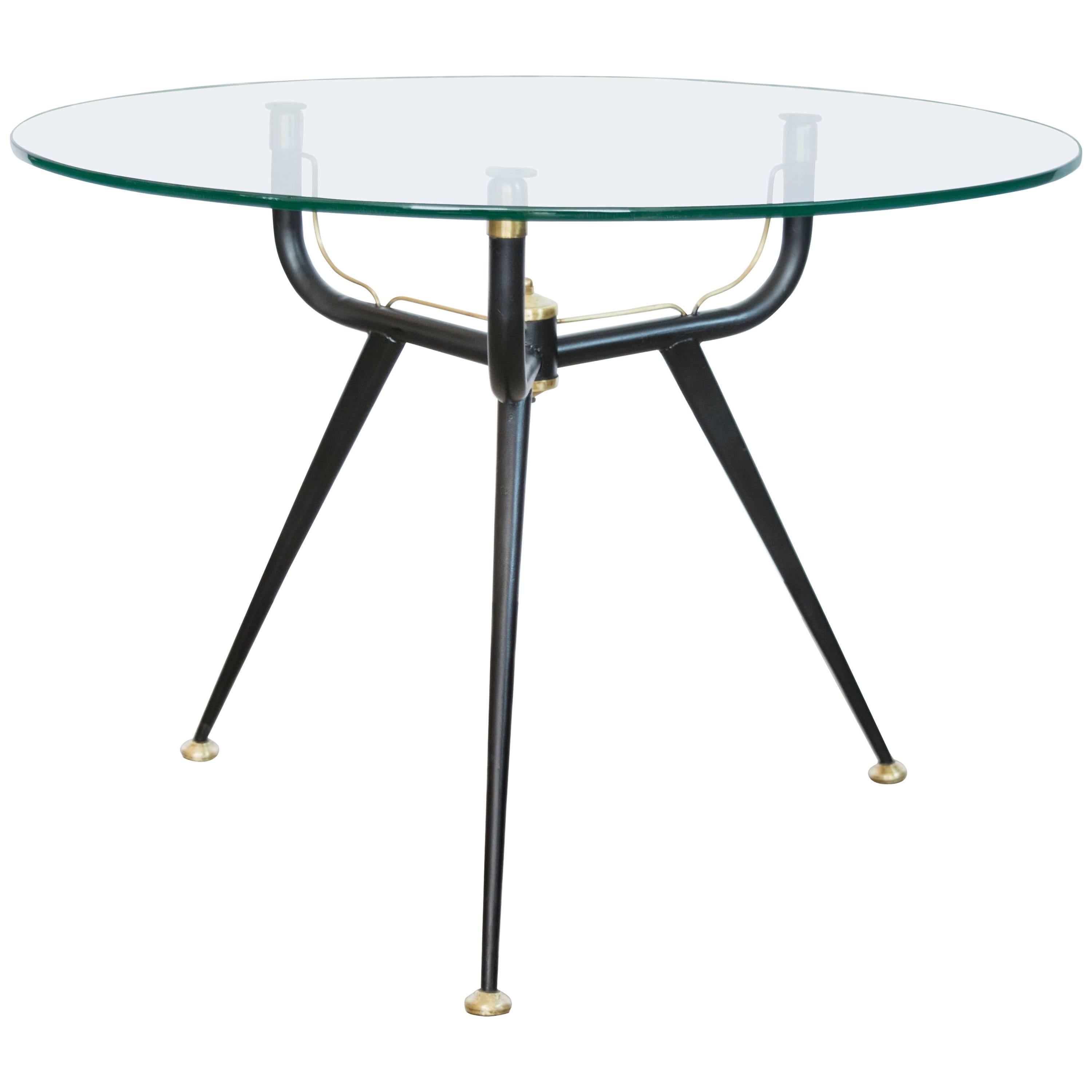 Mid-Century Italian Black Metal and Brass Tripod Side Table For Sale