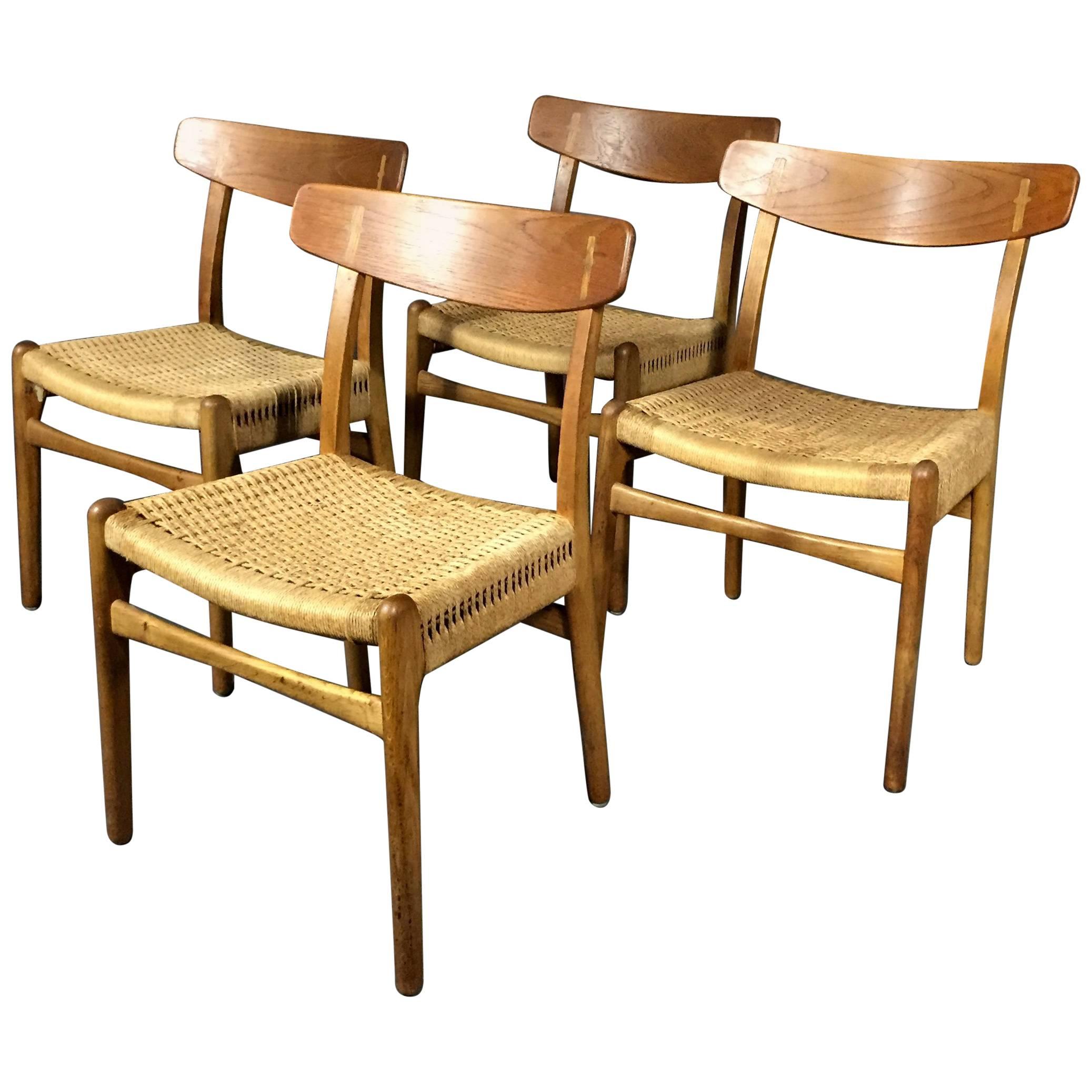 Hans J. Wegner CH23 Dining Chairs, Teak and Paperboard, Denmark, 1950s