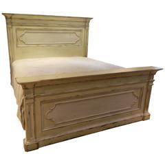 Painted King Size Bed with a Distressed Finish, 20th Century