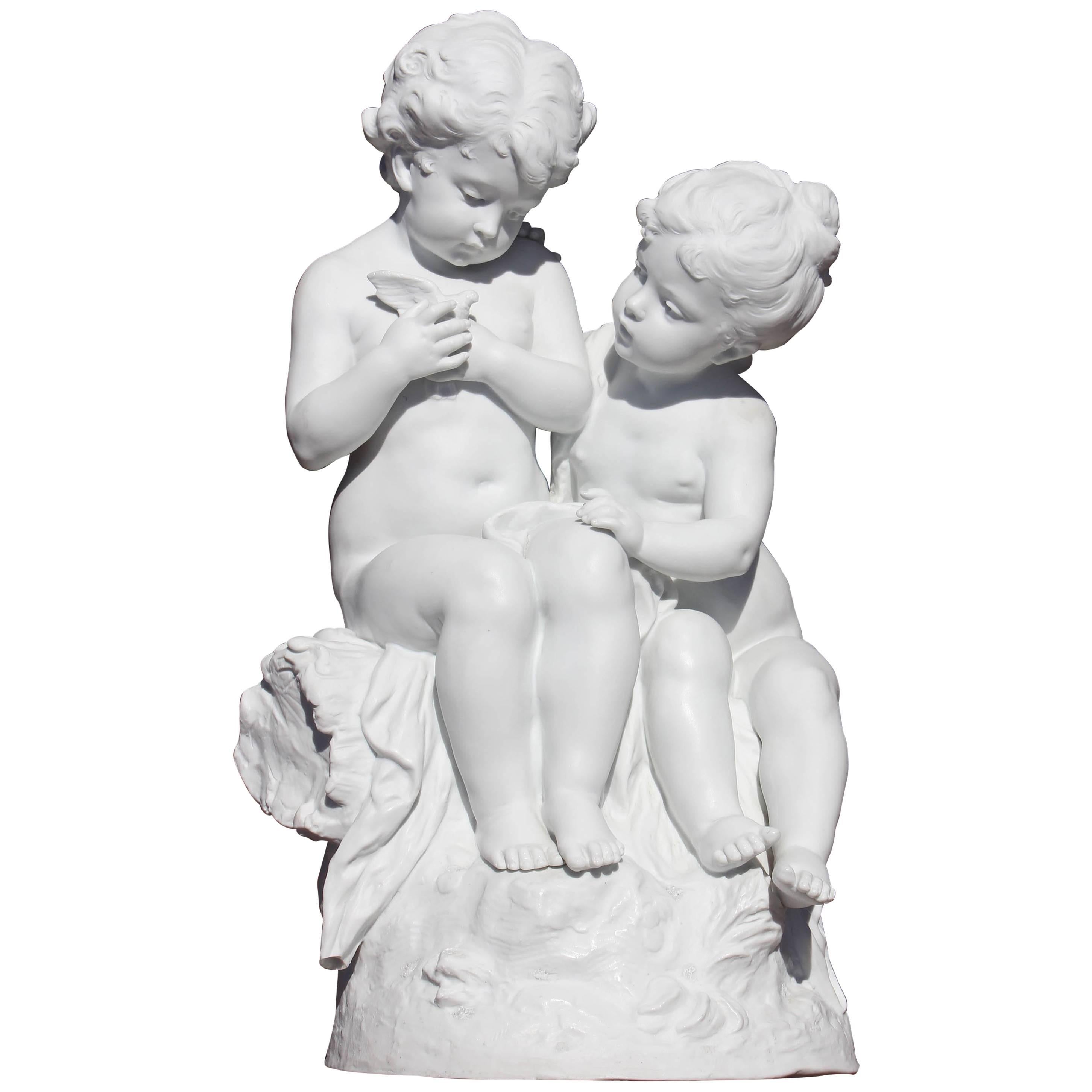 Biscuit Porcelain Sculpture of Children by Mathurin Moreau