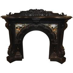 Exceptional Hiram Tucker Boston MA Cast Iron Fireplace Mantel with Églomisé 1