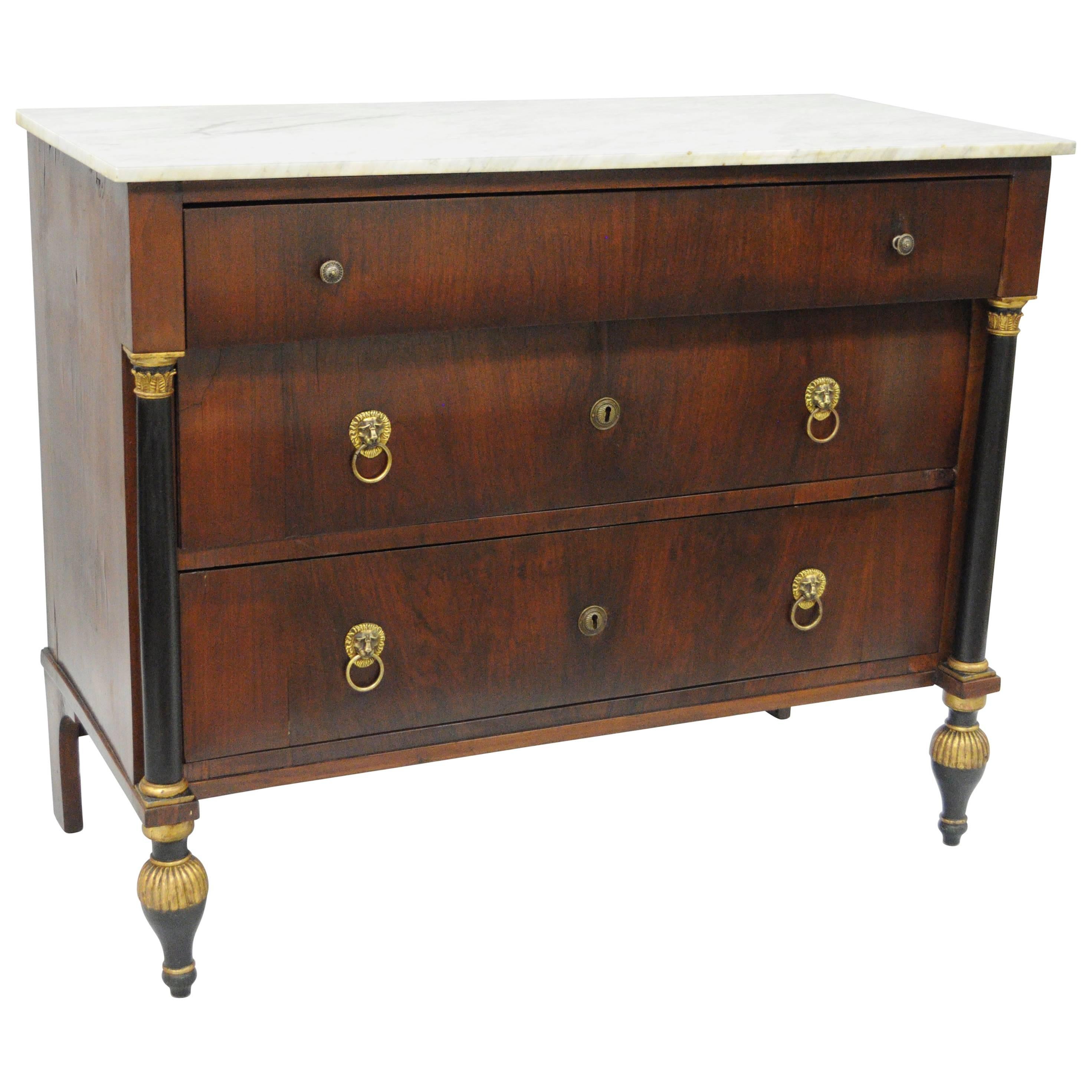 French Empire Dresser Chest Marble-Top Commode Crotch Mahogany American, 1800s