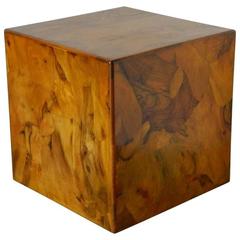Italian Walnut Burl Cube Side Table