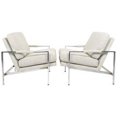 Pair of Milo Baughman Chrome Frame Lounge Chairs in New Upholstery 9