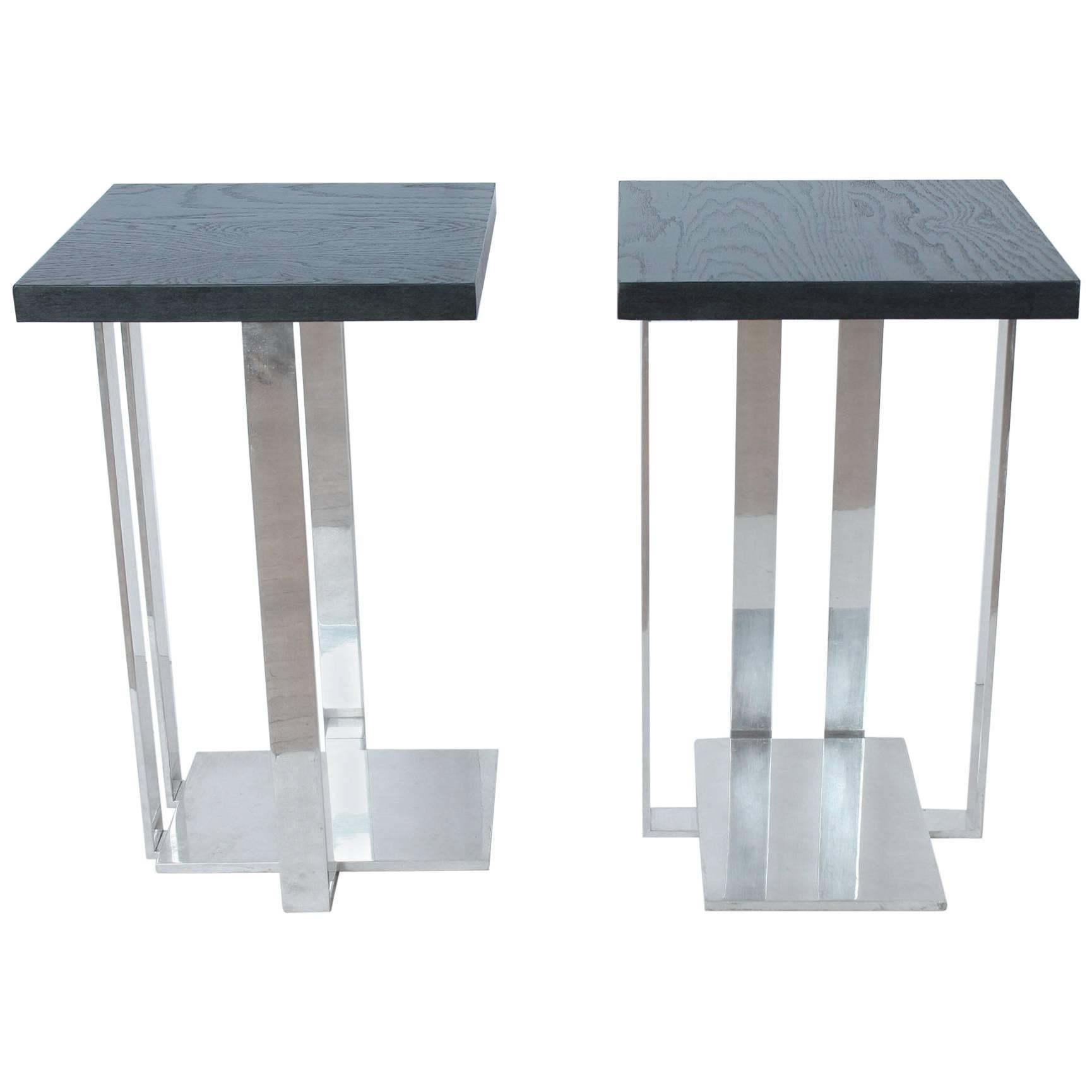 Modern American Chrome and Ebonized Wood Side Tables For Sale