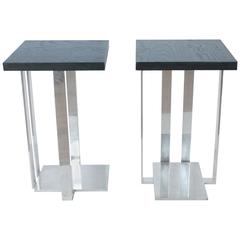 Modern American Chrome and Ebonized Wood Side Tables