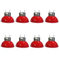 Set of Industrial Vintage European Original Steel Red Pendant Lamps 10