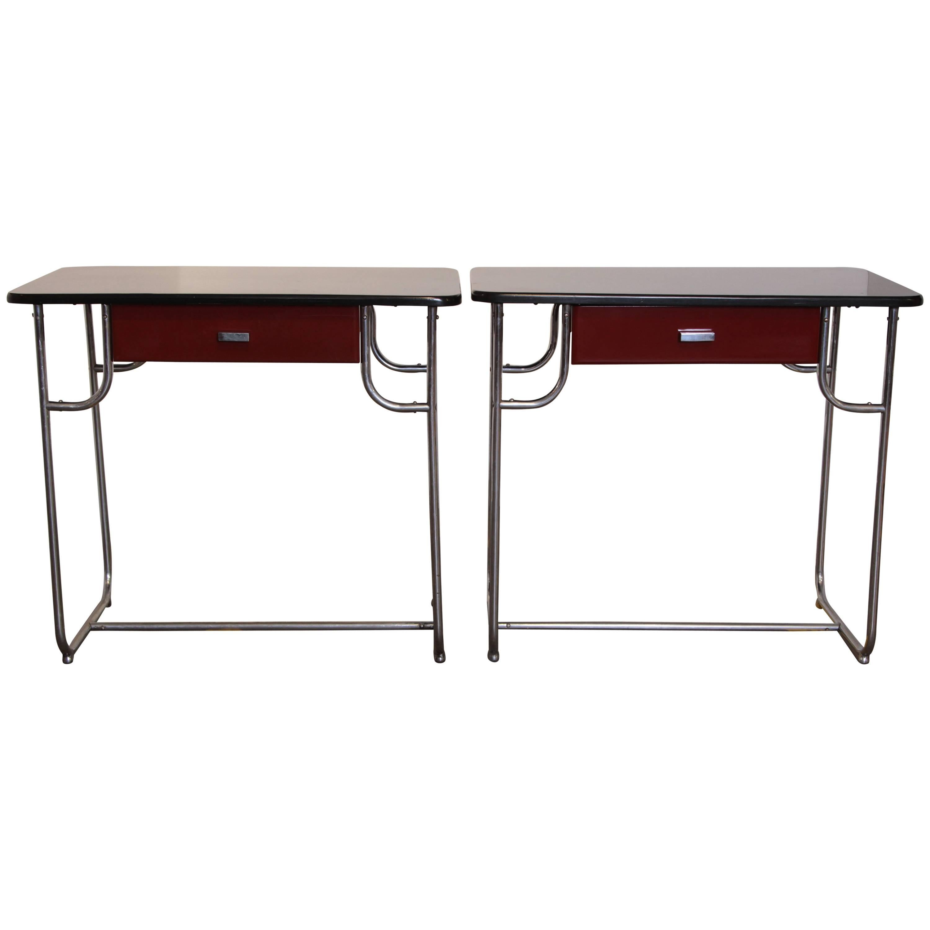 Machine Age Art Deco Lloyd Chromium Furniture Desk Set, Two Desks / Two Chairs For Sale