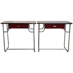 Machine Age Art Deco Lloyd Chromium Furniture Desk Set, Two Desks / Two Chairs