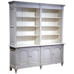 Antique 19th Century French Louis XVI Carved and Painted Open Bookcase with Bottom Doors