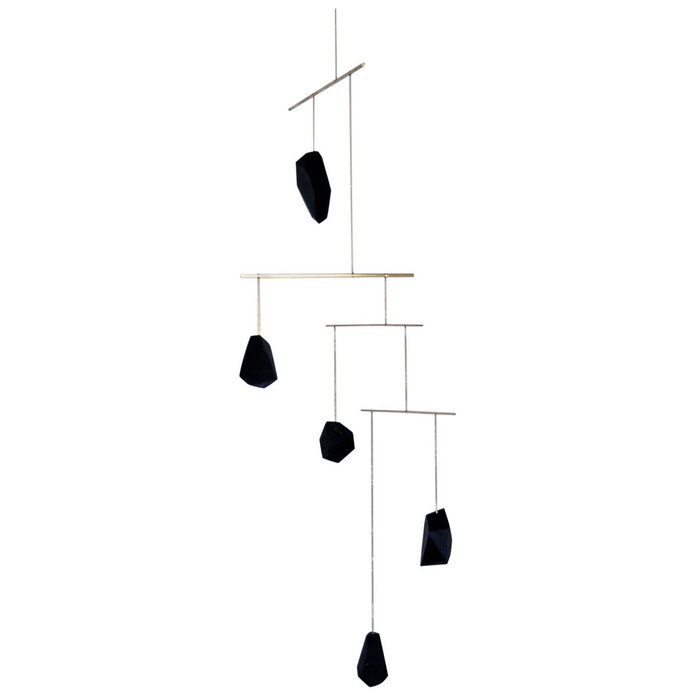 Contemporary Blackened Walnut Wood and Brass Hanging Mobile