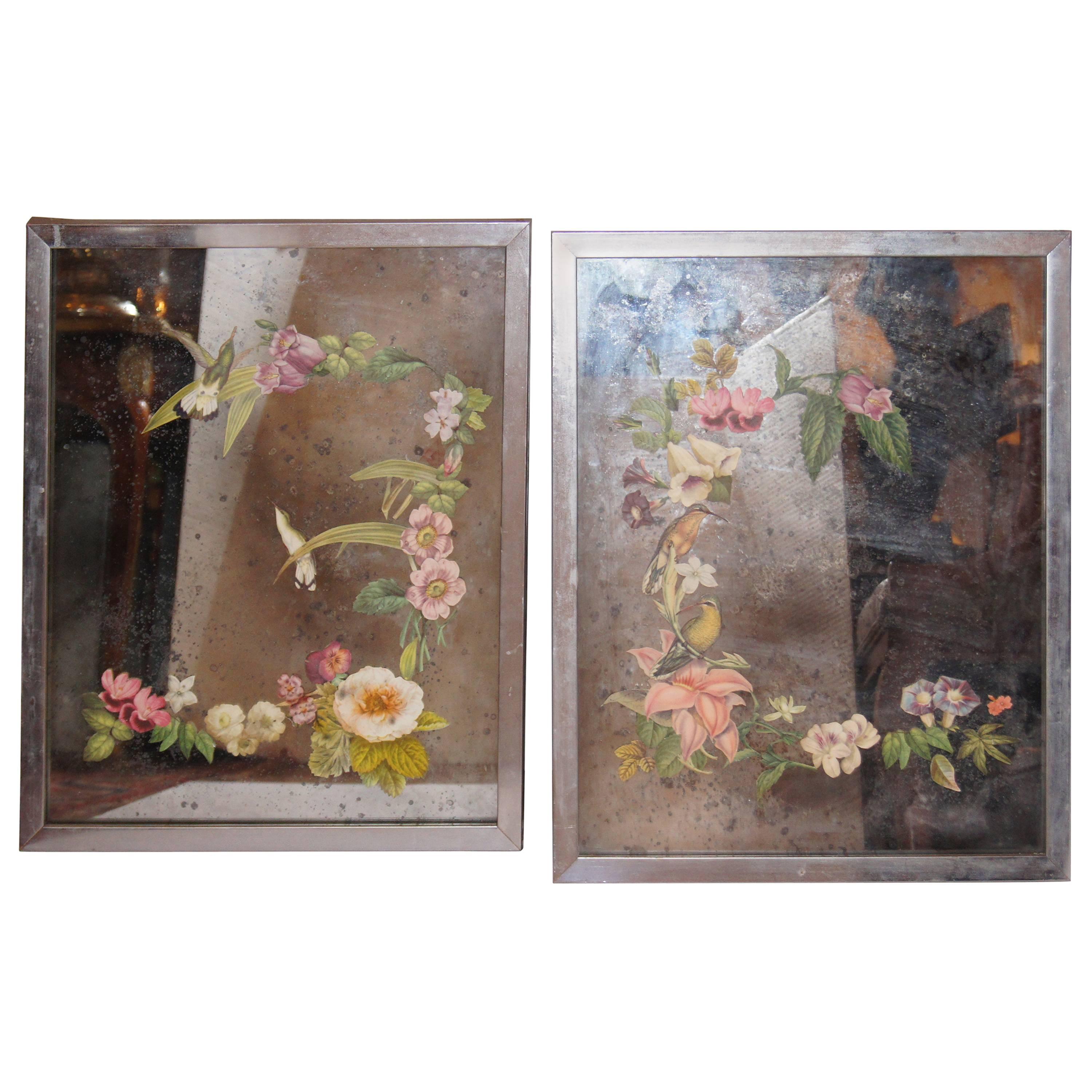 Pair of Decopage Mirrors For Sale