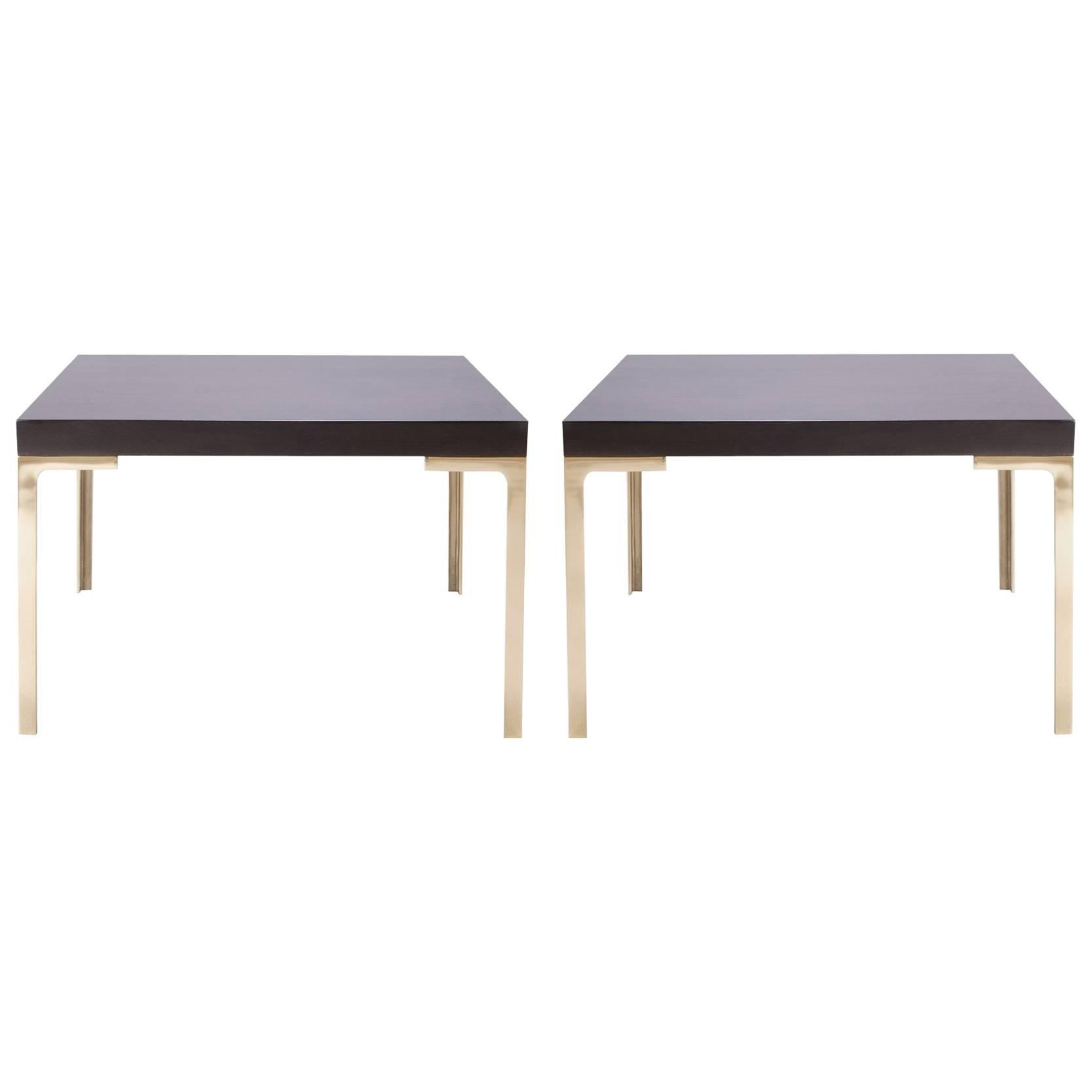 Astor Brass Occasional Tables in Walnut by Montage, Pair