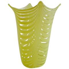 Vintage Vibrant Yellow and Clear Glass Vase by Venini