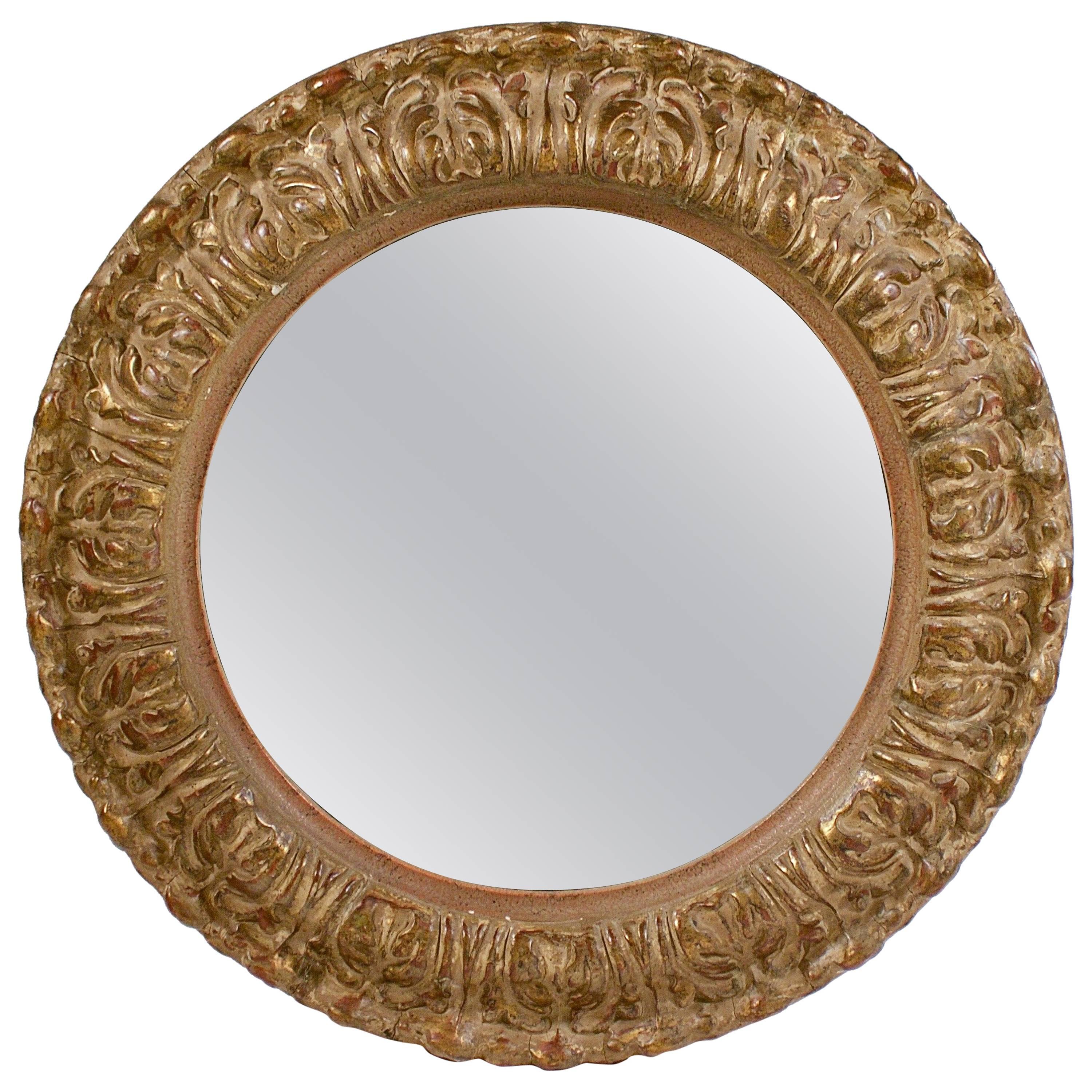 Small Circular Gilt Convex Mirror For Sale