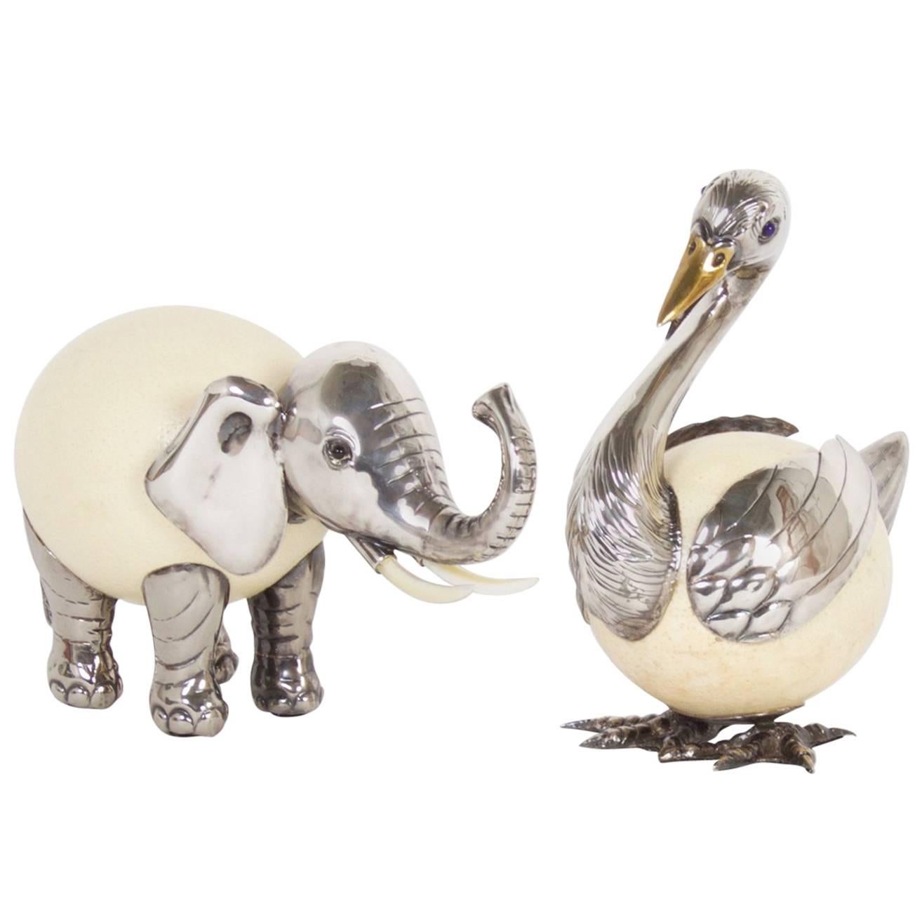Pair of Binazzi Silvered Metal Animal Sculptures, Priced Individually